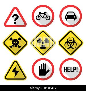 Les panneaux d'avertissement - danger, risque, stress - modèle plat. Attention, Avertissement signes vector isolated on white Illustration de Vecteur