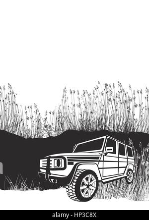 Vector illustration off road voiture à surmonter les obstacles dans la nature Illustration de Vecteur