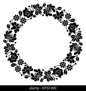 Kalocsai en broderie noire - cercle floral motif folklorique hongrois Illustration de Vecteur