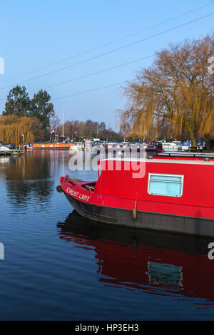 Cruisers et Canal bateaux amarrés à Sawley Marina sur février Matin Banque D'Images