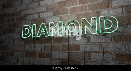 Diamant - Glowing Neon Sign sur mur en pierre - rendu 3D illustration libres de droits. Peut être utilisé pour des bannières publicitaires en ligne et de publipostage. Banque D'Images