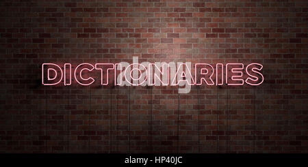 Dictionnaires - tube néon fluorescent signer sur la maçonnerie - Vue avant - 3D Rendered image stock photo. Peut être utilisé pour des bannières publicitaires en ligne et di Banque D'Images