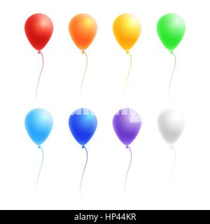 Vector set of colorful ballons anniversaire ou d'un parti sur le rouge, orange, jaune, vert, bleu, violet et blanc isolé sur fond blanc Illustration de Vecteur