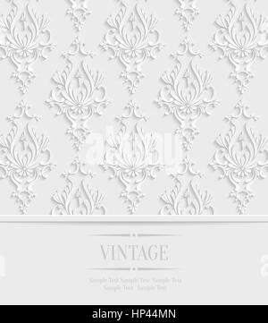 3d Vector Vintage Wedding Invitation ou carte avec motif damassé Floral Illustration de Vecteur