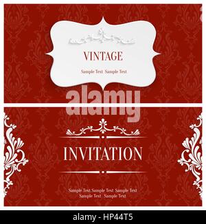 Vector Background Vintage rouge avec motif damassé Floral 3d pour carte d'invitation ou de voeux dans la conception de modèle de coupe de papier Illustration de Vecteur