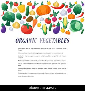 Vector Background en légumes Style plat, concept d'aliments biologiques, Menu végétarien, régime alimentaire sain. Modèle d'élément de conception Illustration de Vecteur