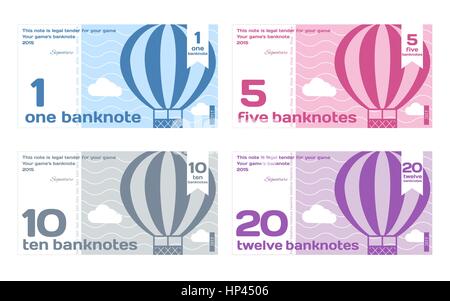 Cute Vector Set 1 billets de couleur dans un style plat sur fond blanc Illustration de Vecteur