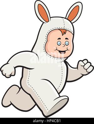 Une bonne caricature enfant vêtu d'un costume de lapin. Illustration de Vecteur