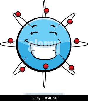 Un atome bleu cartoon heureux et souriants. Illustration de Vecteur