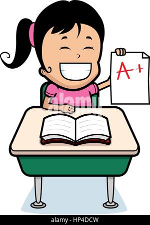 Une bonne fille de dessin animé avec des élèves de bonnes notes. Illustration de Vecteur
