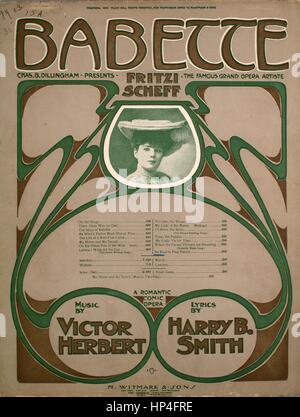 Sheet Music image de couverture de la chanson 'être Genre de mauvaise Pierrot', avec une œuvre originale de la lecture des notes de musique par Victor Herbert Lyrics par Harry B Smith', United States, 1903. L'éditeur est répertorié comme 'M. Witmark et fils', la forme de la composition est "avec chœur trophique', l'instrumentation est 'piano et voix", la première ligne se lit comme suit : "Le Pierrot, les jeunes gays, la libre, est tombée au plus profond de l'amour, comme pourrait être profonde', et l'illustration artiste est répertorié comme 'unattrib. photo de Fritzi Scheff'. Banque D'Images