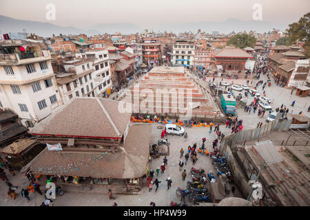 Vue aérienne de Maju Dega et Mahadev Parvati Temples, Durbar Square, Katmandou Banque D'Images