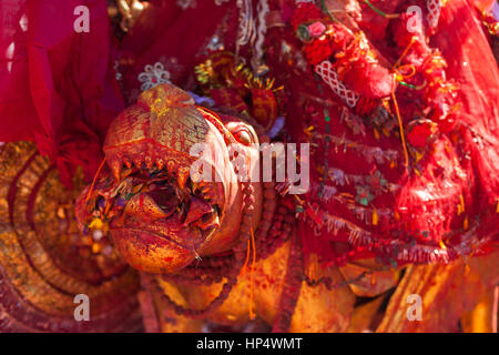 Lion ou tigre bouche, statue de la déesse, pathivara pathivara devi temple, Népal Banque D'Images