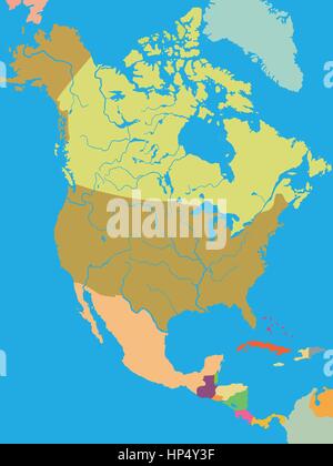 La couleur une carte politique de l'Amérique du Nord avec des frontières de pays Illustration de Vecteur