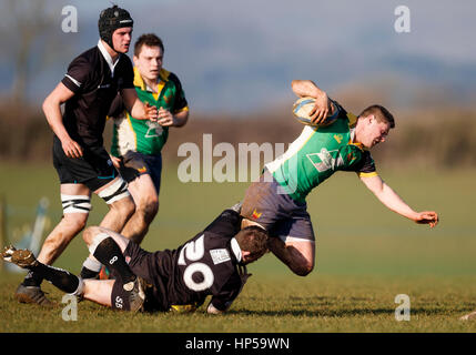 Nord du Dorset RFC RFC Wimborne vs XV 2e 2e XV. Samedi, 18 février 2017 - Gillingham, Dorset, Angleterre. Wimborne joueur qui s'attaquer. Banque D'Images