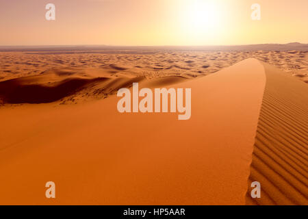 Le lever du soleil sur les dunes de l'Erg Chebbi, Sahara, Merzouga, Maroc Banque D'Images