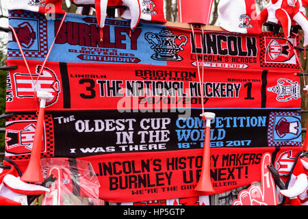 Lincoln, Royaume-Uni. 16Th Jun 2017. Les non-league Lincoln City FC supporters célébrer au choc Premier League club Burnley et une place dans le quart de finale de la FA Cup. Fans de célébrer à l'extérieur de Sincil bank stadium accueil de l'Imps, après avoir vu le jeu via un grand écran de télévision. Crédit : Ian Francis/Alamy Live News Banque D'Images