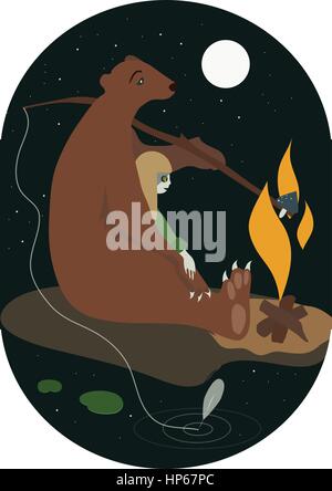 L'ours et la fille avec feu de camp télévision vector illustration Illustration de Vecteur