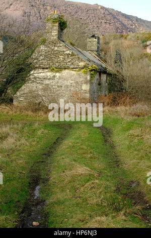 Abandonné cottage dans un paysage de montagne au Pays de Galles Banque D'Images