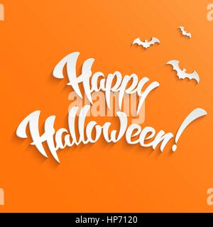 Cute Happy Halloween Greeting Card with 3d part le lettrage sur fond orange Illustration de Vecteur