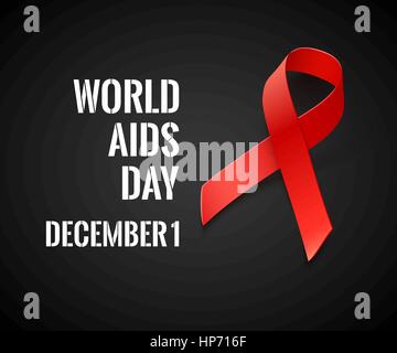 La Journée mondiale de lutte contre le SIDA - Vecteur de fond noir avec ruban rouge - Symbole du SIDA et du VIH Illustration de Vecteur