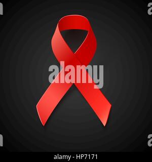 Vector ruban rouge sur fond noir - Symbole de sensibilisation au VIH et sida Illustration de Vecteur