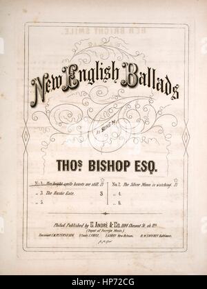 Sheet Music image de couverture de la chanson 'New French Ballads No 1 Son large sourire me hante encore, avec des notes d'auteur original 'lecture mots by JE Carpenter Musique par WT Wrighton organisé par G Andre', United States, 1857. L'éditeur est répertorié comme "G. Andre et Co., 1104 Chesnut St., ab. 11e', la forme de composition trophique', 'est l'instrumentation est 'piano et voix", la première ligne se lit ''Tis ans depuis le dernier que nous avons rencontré, et nous ne pouvons pas rencontrer de nouveau', et l'illustration artiste est répertorié comme "R.M. Gaw'. Banque D'Images