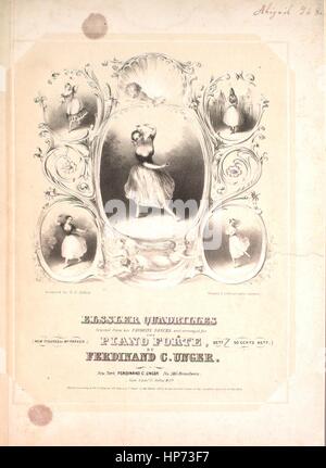 Sheet Music image de couverture de la chanson 'Elssler Quadrilles (1) Beniousky ; (2) La Tarantule ; (3) La Gitana ; (4) La Sylphide ; (5) La Cracovienne', avec l'auteur original "Lecture notes de ses danses préférées et arrangées pour piano-forte par Ferdinand C Unger nouveaux chiffres par M. Parker', United States, 1840. L'éditeur est répertorié comme "Ferdinand C. Unger, n° 385, Broadway fin SAML. C. jolie et Co.', la forme de la composition est 'cinq mouvements da capo', l'instrumentation est 'piano', la première ligne se lit 'Aucun', et l'illustration artiste est répertorié comme "conçu par L.C. Jolie ; Thayer's Banque D'Images