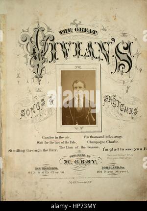 Sheet Music image de couverture de la chanson 'La Grande Vivian chansons et sketches châteaux dans l'air", avec les notes de l'auteur original 'lecture organisées par ce Platt', United States, 1872. L'éditeur est répertorié comme 'M. Gray', la forme de composition trophique', 'est l'instrumentation est 'piano et voix", la première ligne se lit 'Ce monde est plein de problèmes, il n'y a rien ici mais malheur', et l'illustration artiste est répertorié comme "Photo par Bradley et Rulofson, S.F.'. Banque D'Images