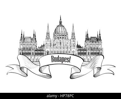 Symbole de la ville de Budapest Budapest. bâtiment du parlement, la Hongrie. dessin dessin vectoriel Illustration de Vecteur
