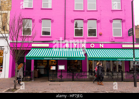 Clapham, Londres, Royaume Uni - 12 février 2017. direction de Byron northcote road, Battersea, Clapham Junction. Byron hamburgers limited, sous le nom de Byron, est un Banque D'Images