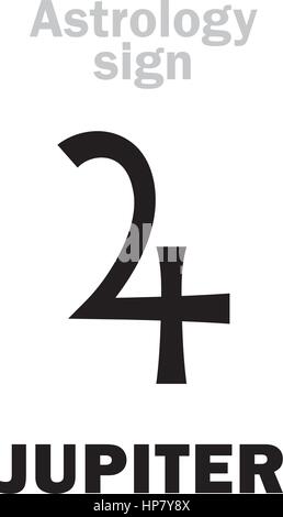 Alphabet d'astrologie : JUPITER (Jovis Pater), planète social majeur classique. Caractères hiéroglyphes signe (symbole unique). Illustration de Vecteur