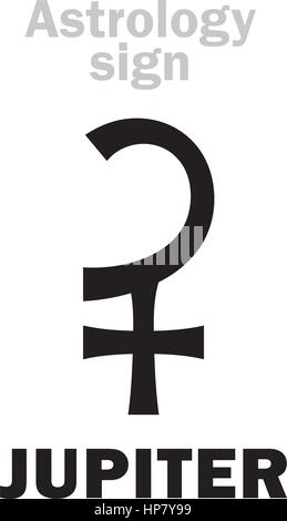 Alphabet d'astrologie classique : JUPITER, planète social majeur. Caractères hiéroglyphes signe (symbole unique). Illustration de Vecteur