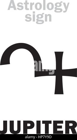 Alphabet d'astrologie classique : JUPITER, planète social majeur. Caractères hiéroglyphes signe (symbole unique). Illustration de Vecteur