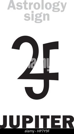 Alphabet d'astrologie classique : JUPITER, planète social majeur. Caractères hiéroglyphes signe (symbole unique). Illustration de Vecteur