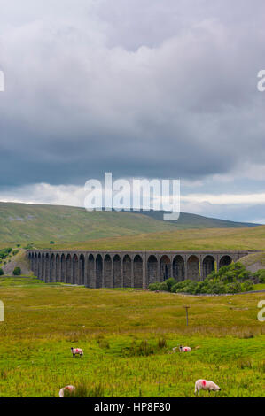 Le viaduc à tête plate ou le viaduc à mousse de Batty porte le Settle-Carlisle Chemin de fer traversant Batty Moss dans la vallée de la rivière Yorkshire du Nord de Ribble Banque D'Images