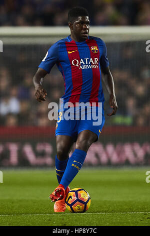 Barcelone, Espagne. Feb 19, 2017. Samuel Umtiti (FC Barcelone), au cours de la Liga match de foot entre FC Barcelone et CD Leganes, au Camp Nou à Barcelone, en Espagne, dimanche 19 février, 2017. Crédit photo : S.Lau : dpa/Alamy Live News Banque D'Images