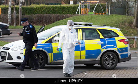 Brentwood, Essex, 20 février 2017 la police et les enquêtes judiciaires se poursuivent au centre Brentwood suite à de prétendues "gangland" le tir. Crédit : Ian Davidson/Alamy Live News Banque D'Images