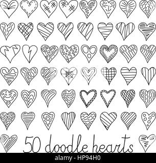 Jeu de 50 vector cartoon coeurs doodle Illustration de Vecteur