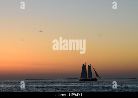 Voiliers en face d'un merveilleux coucher de soleil de Key West. Prises de Malory Square Banque D'Images