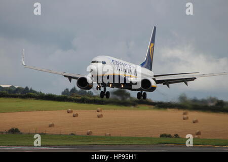 EI-DHY, un Boeing 737-8comme exploité par Ryanair à l'Aéroport International de Prestwick, dans l'Ayrshire. Banque D'Images