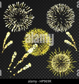 Vector set fireworks dans diverses formes isolé sur fond transparent noir Illustration de Vecteur