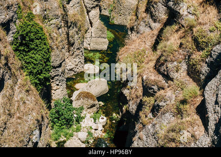 Le Tajo de Ronda est une gorge creusée par la rivière rio Guadalevin, sur lequel la ville de Ronda, Province de Malaga, Espagne Banque D'Images