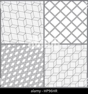 Modèle sans couture. Collection de quatre textures classique simple. Répéter régulièrement des formes géométriques, losanges, hexagones, diamants. Monochrome. Backdro Illustration de Vecteur