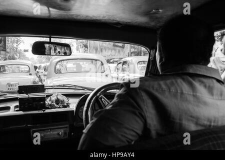 L'intérieur,et,de,taxi,Jaune,l'Ambassadeur, voiture, Kolkata, West Bengal,Calcutta,,West Bengal,Inde,Indian,Asia,Asiatique, Banque D'Images