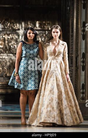 Londres, Royaume-Uni, 19 février 2017. A model au cours de la maison à Patel Kajal de MEA, la mode du Scoutisme, la Semaine de la mode de Londres. Maison de Moyen-Orient et Asie est une plate-forme pour promouvoir les talents de la mode de tout le Moyen-Orient, l'Asie et l'Inde. Banque D'Images