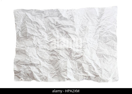 Feuille de papier froissée isolé sur fond blanc. Un papier froissé blanc liste. Banque D'Images