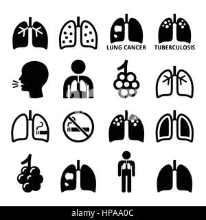 Les poumons, la maladie pulmonaire icons set Illustration de Vecteur