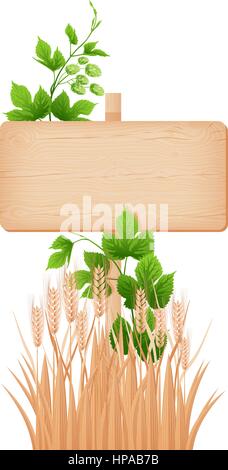 Rectangulaire en bois panneau à noeuds et fissures sur un poteau, hop direction générale et de l'orge oreilles vector illustration Illustration de Vecteur