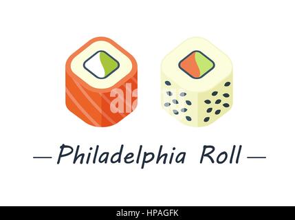 Rouleaux de Philadelphie set icons Illustration de Vecteur